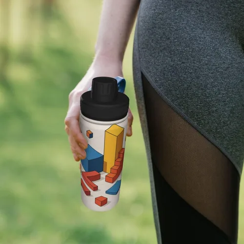 Vista 7 de Hervidor de agua aislado isométrico 3D de acero inoxidable Impresión divertida botella de agua aislada Ideal para deportes y viajes