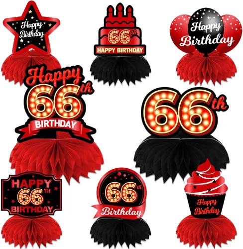 Vista 54 de Feliz 45 cumpleaños rojo y negro centros de mesa de panal de abeja decoraciones de globos decoración de mesa centros de mesa para niñas mujeres