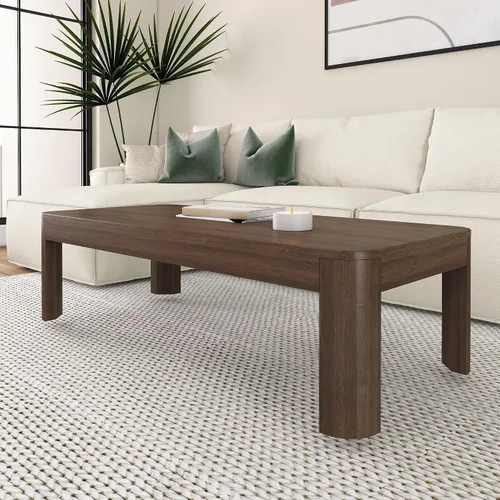 Vista 12 de Plank+Beam Forma - Mesa de centro moderna de 54 pulgadas con estante, mesa central contemporánea con espacio de almacenamiento, mesa de té Nuez