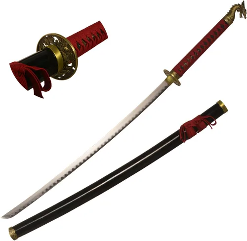 Vista 9 de Espada forjada hecha a mano Samurai Espada Apoyos Katana no afilada Espiga Completa Acero Inoxidable Dragón Rojo/Negro