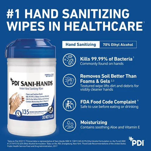 Vista 4 de PDI Healthcare P13472 Sani-Hands - Toallitas desinfectantes instantáneas para manos, medianas, 6 x 7.5 pulgadas