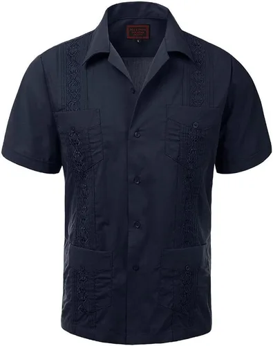 Vista 2 de vkwear Guayabera - Camisa de vestir casual con botones y manga corta para hombre