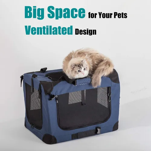 Vista 2 de Transportín para gatos extra grande de Petseek con lados blandos, portátil, para perros pequeños, para 2 gatos, 61 cm x 41.9 cm x 40.6 cm, diseño
