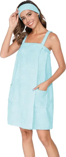 Vista 71 de Veseacky Toalla de baño para mujer con bolsillo, bata de spa ajustable y diadema facial