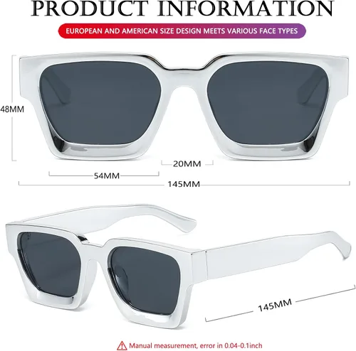 Vista 170 de AIEYEZO Gafas de sol cuadradas para mujeres y hombres, gafas de sol cuadradas con montura gruesa, estilo de diseñador simple