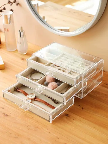 Vista 5 de Organizador de joyas Cq Acrylic de terciopelo con 3 cajones