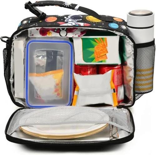 Vista 2 de MNSRUU Bolsa de almuerzo con aislamiento de astronauta espacial para mujeres, lonchera para hombre, con correa ajustable para el hombro, bolsa