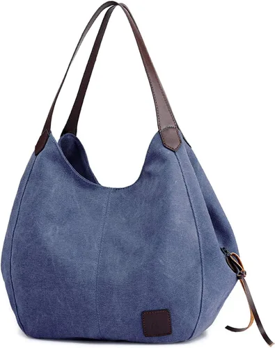 Vista 16 de Dourr Bolso para hombro para mujer, con múltiples bolsillos, bolso de mano moderno de lona de algodón