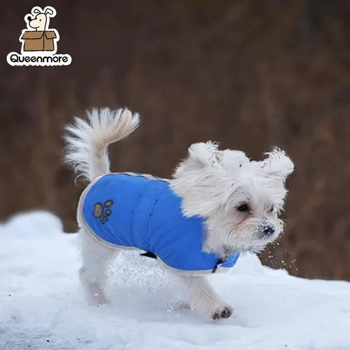 Vista 5 de Chamarra para perros, para climas fríos, reversible, forro polar para Invierno, chaleco, para mascotas, impermeable, XS, Azul