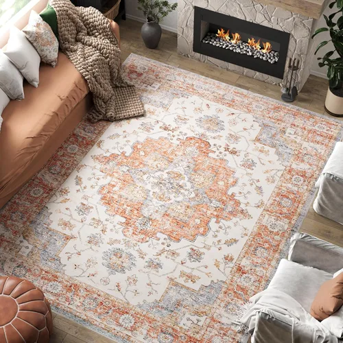 Vista 8 de jinchan Alfombra de Área 2x3 pies Alfombra Vintage de Entrada Lavable Bohemia Tapete Interior para Puerta Medallón Floral Tapete Pequeño para Puerta