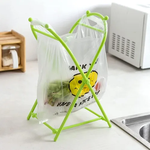 Vista 8 de Kichvoe Soporte de escritorio Soporte para bolsas de basura: Estante de basura Estante de bolsa de plástico Estante portátil colgante de alambre