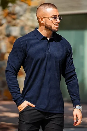 Vista 6 de GINGTTO Mens Long Sleeve Polo Shirts with Collar Slim Fit Muscle Fitted Polo for Men Ribbed