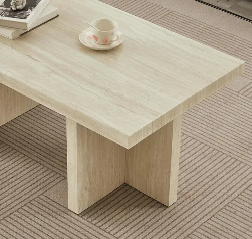 Vista 10 de Roundhill Furniture Mchome - Mesa de centro contemporánea, mármol sintético beige