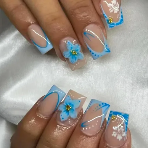 Vista 13 de 24 uñas postizas a presión con punta francesa, cuadradas, medianas, con brillantina, con diseño de degradado blanco, uñas postizas reutilizables