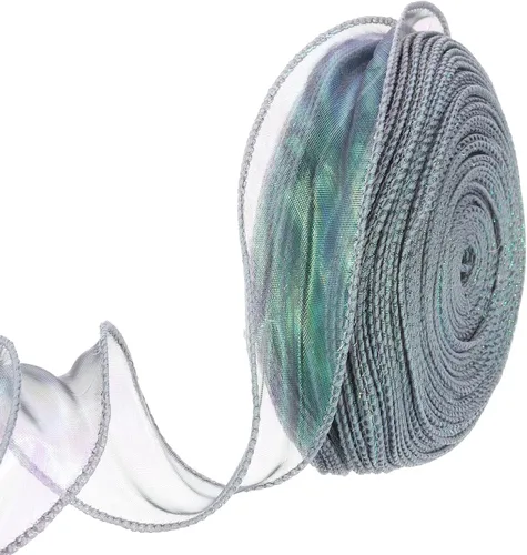 Vista 62 de MECCANIXITY - Cinta de organza con cable de 1 1/2" de ancho, brillante, transparente, con brillo irisado en tonos pastel, cinta de gasa para Beige