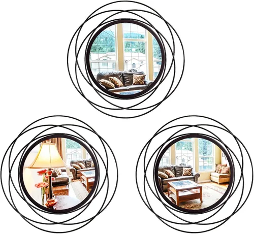 Vista 22 de Juego de 3 espejos redondos Sunburst para decoración de pared Negro