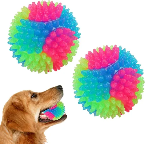 Vista 11 de 2 bolas grandes para perros con luz intermitente, bola elástica que brilla en la oscuridad, interactiva, saltando, parpadeante, juguetes