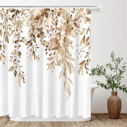 Vista 71 de Tititex - Juego de cortinas de ducha de eucalipto negro, hojas de acuarela gris en la parte superior, con decoración floral de baño, 60 x 72