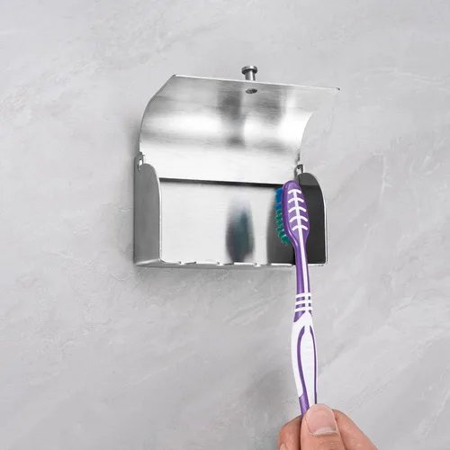 Vista 2 de Linkidea - Soporte para cepillo de dientes con cubierta para baño, ducha, acero inoxidable, autoadhesivo, 4 ranuras, organizador de cepillos