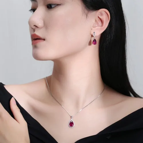 Vista 4 de JIANGXIN Teardrop Birthstone 925 Sterling Silver Rhodium Plated Gemstone Jewelry Set for Women Stud Earring Pendant Necklace 1618inch Italian Box