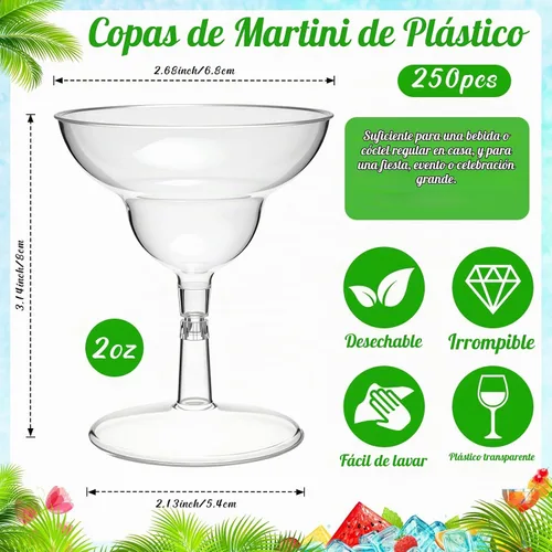 Vista 2 de Rtteri 250 mini vasos de Martini de plástico de 2 onzas desechables mini margarita transparentes para bodas, fiestas, cócteles, bebidas, postres
