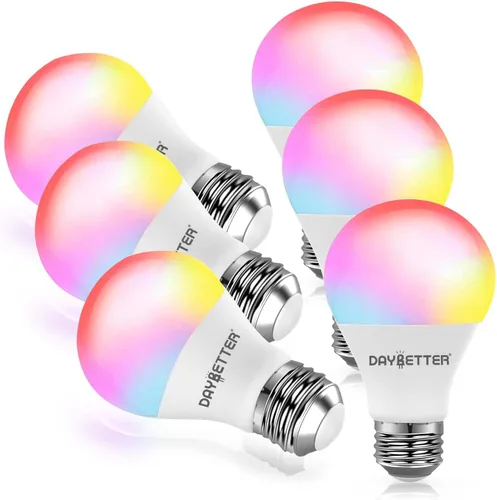 Vista 8 de DAYBETTER Tuya - Bombillas inteligentes RGBCW Wi-Fi que cambian de color, compatibles con Alexa y Google Home Assistant, A19 E26 9W 800LM Bombilla