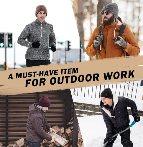 Vista 5 de Wmcaps Gorros cálidos para hombres y mujeres, gorro con forro polar cálido para invierno, unisex, a la moda, gorro de punto con puños