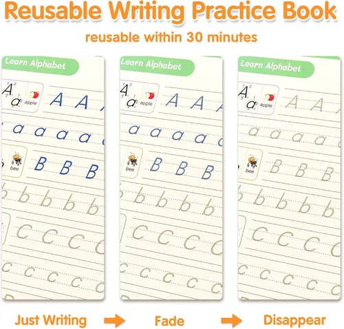 Vista 4 de Helsort Cuaderno de práctica grande con ranuras mágicas para niños, libro de trabajo de escritura a mano con ranurado reutilizable, aprende a