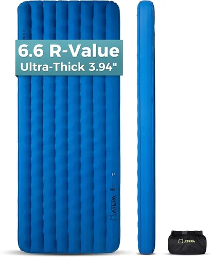 Vista 9 de ATEPA ThermAir Pro 5 R-Value - Colchón de aire aislado ultraligero para 4 estaciones, tapete de dormir silencioso de 4 pulgadas de grosor con saco