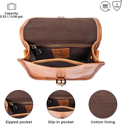 Vista 4 de Berliner Bags Bolso De Hombro De Cuero Genuino Vintage Malta, Bolso Bandolera, Bolso Pequeño Para Las Mujeres - Marrón