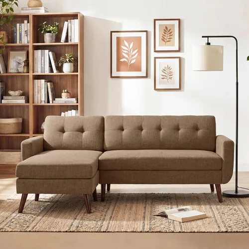 Vista 22 de Tbfit Sofá en Forma de L, Sofás Seccionales Modernos de Mediados de Siglo de 80" de Ancho, Sofás de 3 Plazas con Chaise Lounge Amplio, Sofá Beige