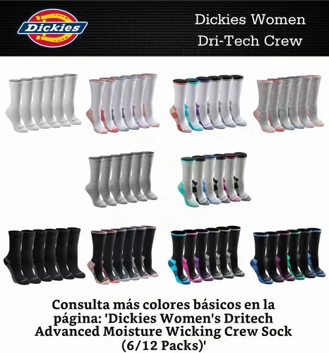 Vista 4 de Dickies Women's Dri-Tech Fashion Moisture Control Crew Socks (6, 12 Pairs)