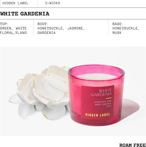 Vista 2 de White Gardenia Vela perfumada, vela de soja de 2 mechas, velas en tarro de lujo, velas aromáticas para el hogar, 45 horas de combustión, 8.3 onzas