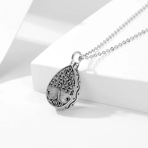 Vista 54 de Collar con colgante de urna de cenizas de cremación y árbol de la vida para mujer, plata de ley US1