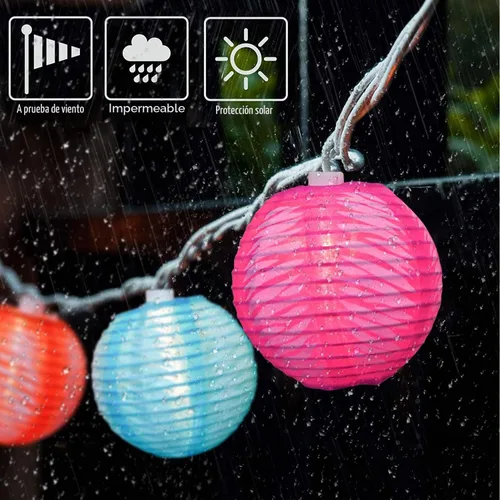 Vista 4 de Abeja Guirnalda de luces de nailon de 8.5 pies con patrón de impresión colorida con 10 linternas multicolor para luces decorativas de jardín