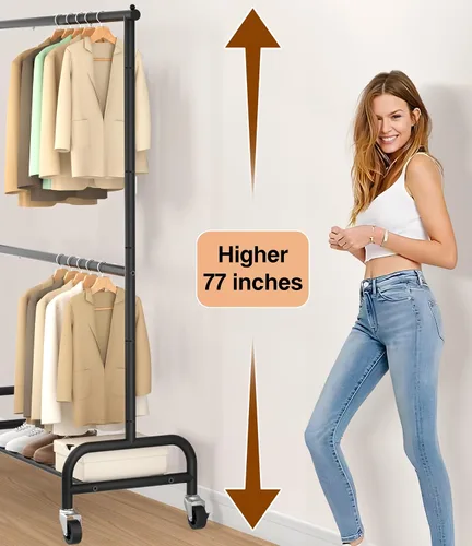 Vista 3 de MISSLO Perchero resistente con ruedas y perchero para colgar ropa, paquete de 2