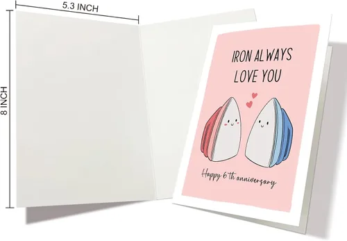 Vista 2 de Nchigedy Tarjeta de feliz 6º aniversario para él y ella, tarjeta de juego de palabras de aniversario de hierro para marido y esposa, linda tarjeta