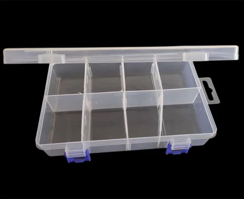 Vista 2 de Caja de almacenamiento de plástico transparente con divisores ajustables, organizador portátil de cuentas transparentes para aretes, organizador