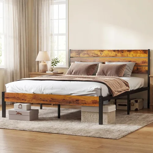Vista 12 de Sweetcrispy Base de cama individual de madera resistente con cabecero, base de colchón resistente de 500 libras, plataforma de soporte de metal