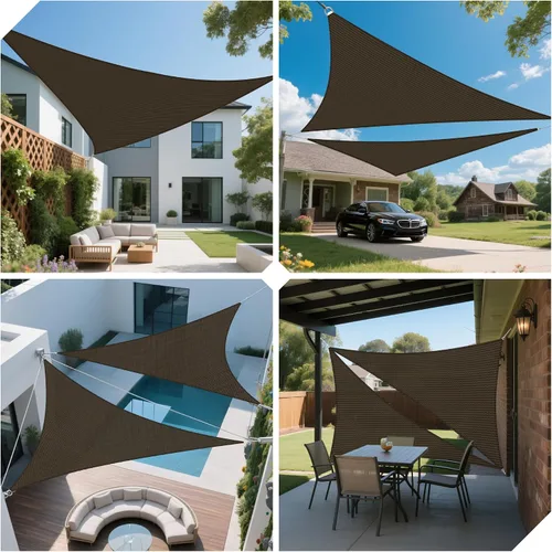 Vista 6 de Toldo triangular de 2 x 2 x 2.8 pies para patio al aire libre, jardín y patio trasero, toldos de protección solar, color marrón