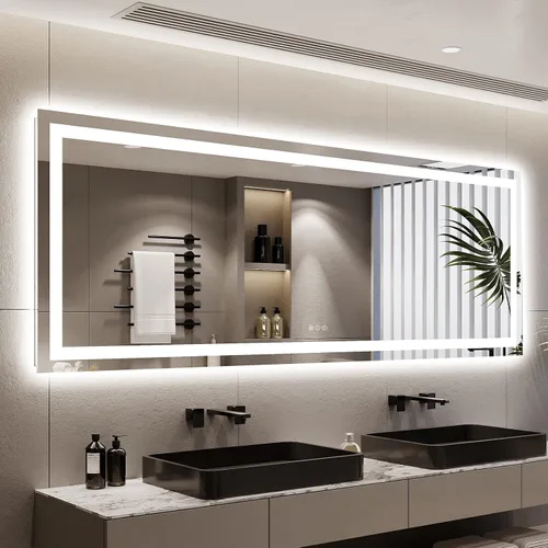 Vista 41 de Espejo de baño LED de 24x30 pulgadas con luces, espejo de tocador frontal y retroiluminado para pared de baño con 3 colores, regulable