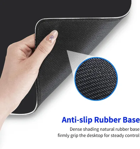 Vista 5 de Alfombrilla de mouse grande para juegos con bordes cosidos, alfombrilla de mouse de escritorio extendida con tela microtejida superior, base