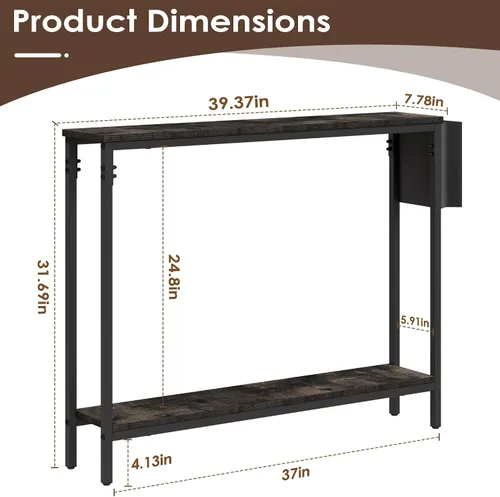 Vista 3 de Bigbiglife Mesa de Consola de Entrada de 39.4", Mesa de Sofá Estrecha Industrial de 2 Niveles con Estantes de Almacenamiento para Pasillo, Sala