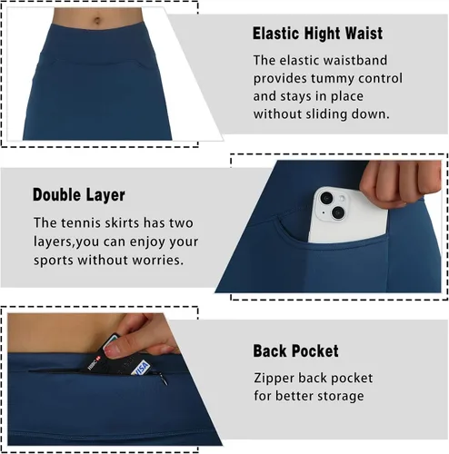 Vista 3 de beroy Faldas de falda de longitud media para mujer con 3 bolsillos, faldas modestas para mujer, falda pantalón de 24 pulgadas hasta la rodilla