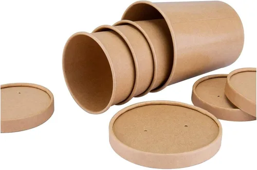 Vista 4 de Cuencos de sopa de papel kraft ecológicos Vasos desechables de papel kraft con tapa Contenedores marrones – Tazas de sopa ideales