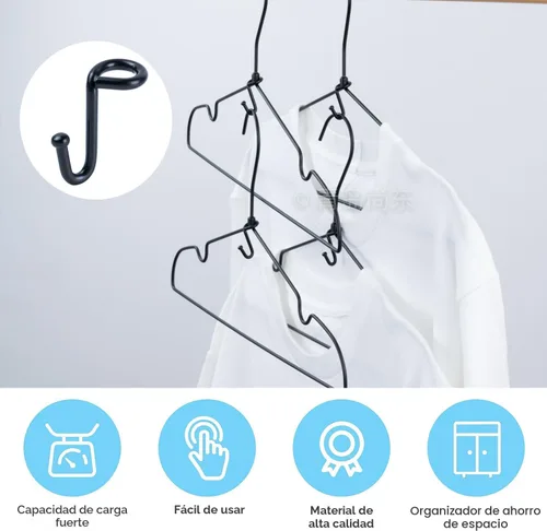Vista 6 de Ganchos de conector para colgar ropa, clips extensores resistentes, organizador de mini ganchos de conexión en cascada para perchas de plástico