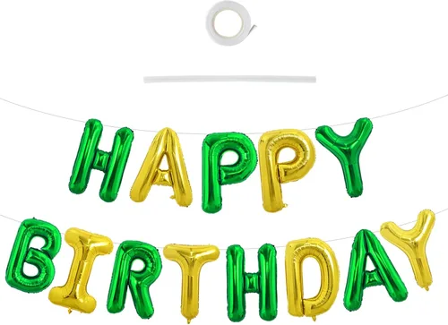 Vista 17 de TONIFUL Pancarta de Globos Negros de Feliz Cumpleaños de 16 Pulgadas con Letras de Papel de Aluminio Mylar, Cartel Banderín Reutilizable
