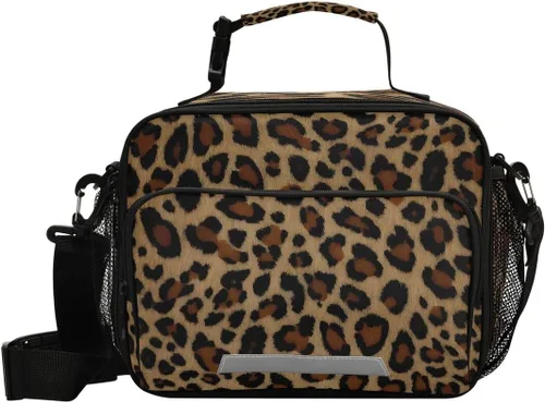 Vista 16 de Fiambrera aislada, suave, bolsa de almuerzo con estampado de leopardo para oficina, trabajo, escuela, picnic, playa
