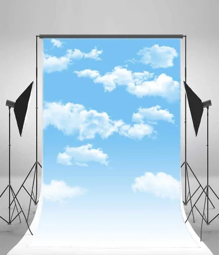 Vista 4 de AOFOTO Telones de fondo de cielo azul de 3 x 5 pies, nubes blancas, sesión de fotos, fondo de fotografía, accesorios de estudio, gota de video