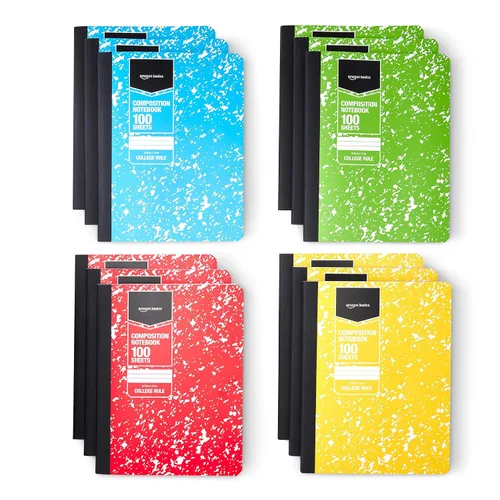 Vista 7 de Amazon Basics Composition Notebook, College Ruled, 100 Sheets, 9.75" x 7.5", Marble Black, Sturdy Cover
